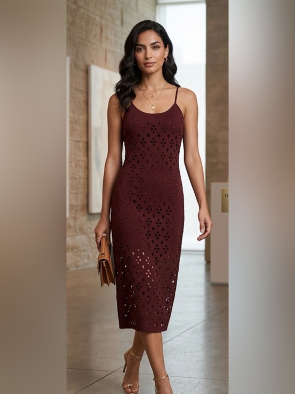 Tibi Plum Laser Cut Faux Suede Dress Size 00